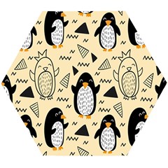 Hand Drawn Penguin Doodle Pattern Wooden Puzzle Hexagon