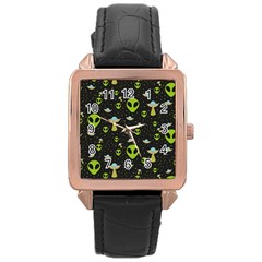 Alien Ufo Pattern Rose Gold Leather Watch  by Vaneshart