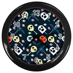 Halloween Candy Pattern Vector Wall Clock (black) by Vaneshart