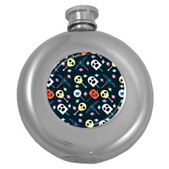 Halloween Candy Pattern Vector Round Hip Flask (5 Oz) by Vaneshart