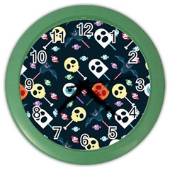 Halloween Candy Pattern Vector Color Wall Clock by Vaneshart