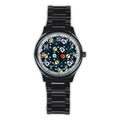 Halloween Candy Pattern Vector Stainless Steel Round Watch by Vaneshart