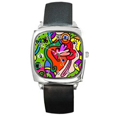 Seamless Doodle Square Metal Watch by Vaneshart