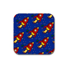 Space Rocket Pattern Rubber Square Coaster (4 Pack)  by Vaneshart