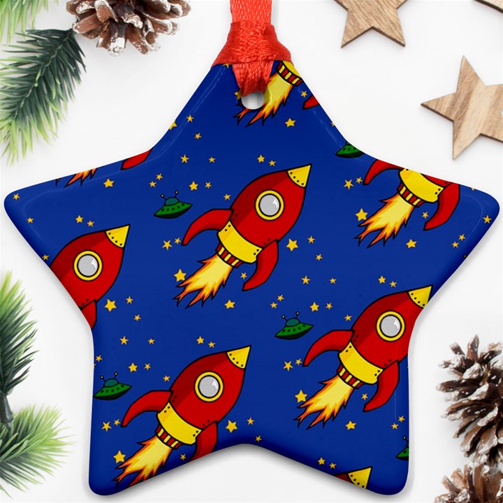 Space Rocket Pattern Star Ornament (Two Sides)