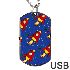 Space Rocket Pattern Dog Tag Usb Flash (one Side) by Vaneshart