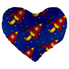 Space Rocket Pattern Large 19  Premium Heart Shape Cushions by Vaneshart