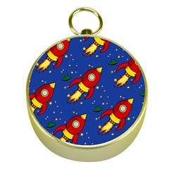 Space Rocket Pattern Gold Compasses by Vaneshart