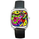 Seamless Doodle Square Metal Watch Front