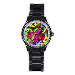 Seamless Doodle Stainless Steel Round Watch by Vaneshart