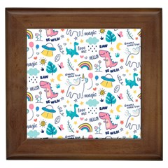 Colorful Doodle Animals Words Pattern Framed Tile by Vaneshart