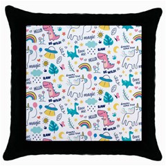 Colorful Doodle Animals Words Pattern Throw Pillow Case (black) by Vaneshart