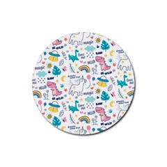 Colorful Doodle Animals Words Pattern Rubber Round Coaster (4 Pack)  by Vaneshart