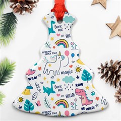 Colorful Doodle Animals Words Pattern Christmas Tree Ornament (two Sides) by Vaneshart