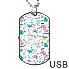 Colorful Doodle Animals Words Pattern Dog Tag Usb Flash (two Sides) by Vaneshart