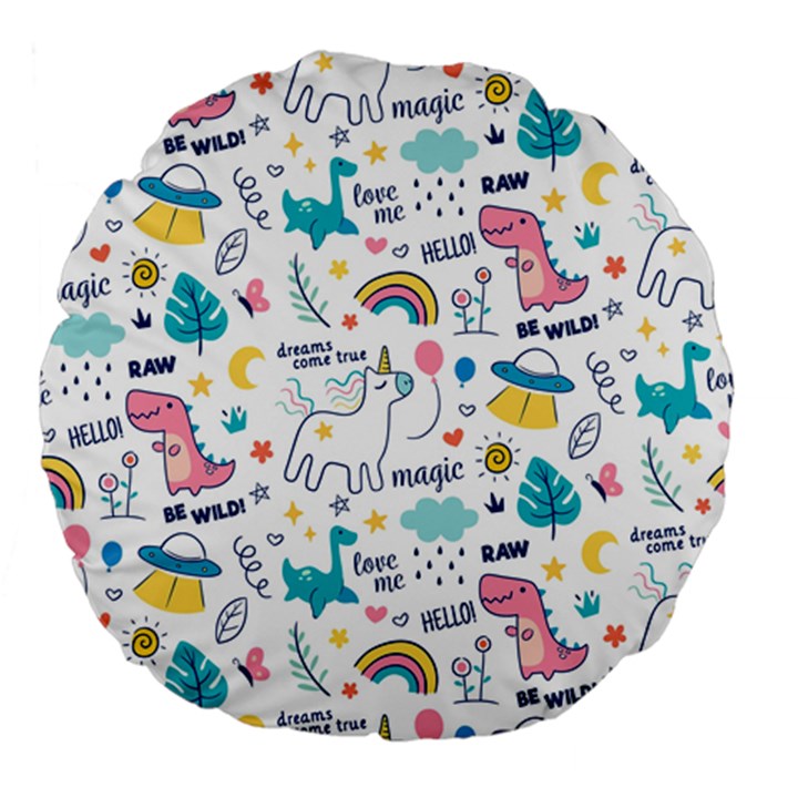 Colorful Doodle Animals Words Pattern Large 18  Premium Round Cushions