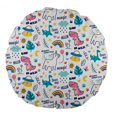 Colorful Doodle Animals Words Pattern Large 18  Premium Flano Round Cushions