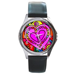 Stained Glass Love Heart Round Metal Watch by Vaneshart