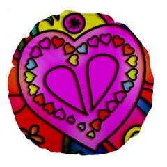 Stained Glass Love Heart Large 18  Premium Round Cushions by Vaneshart