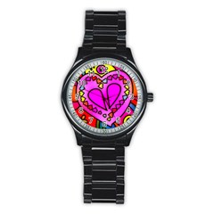 Stained Glass Love Heart Stainless Steel Round Watch by Vaneshart