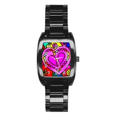 Stained Glass Love Heart Stainless Steel Barrel Watch by Vaneshart