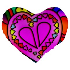 Stained Glass Love Heart Large 19  Premium Flano Heart Shape Cushions by Vaneshart