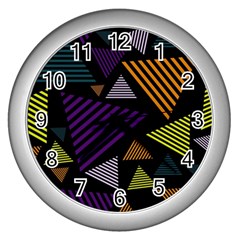 Abstract Pattern Design Various Striped Triangles Decoration Wall Clock (silver) by Vaneshart