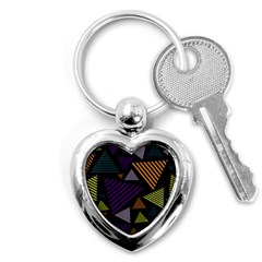 Abstract Pattern Design Various Striped Triangles Decoration Key Chain (heart) by Vaneshart