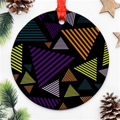 Abstract Pattern Design Various Striped Triangles Decoration Round Ornament (two Sides) by Vaneshart