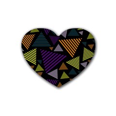 Abstract Pattern Design Various Striped Triangles Decoration Rubber Coaster (heart)  by Vaneshart