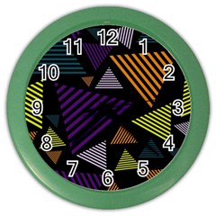 Abstract Pattern Design Various Striped Triangles Decoration Color Wall Clock by Vaneshart