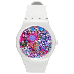 Red Flower Abstract  Round Plastic Sport Watch (m) by okhismakingart