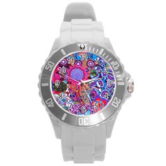 Red Flower Abstract  Round Plastic Sport Watch (l) by okhismakingart