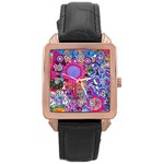 Red Flower Abstract  Rose Gold Leather Watch  Front