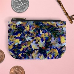 October Leaves In Blue Mini Coin Purse by bloomingvinedesign