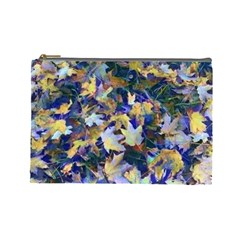 October Leaves In Blue Cosmetic Bag (large) by bloomingvinedesign