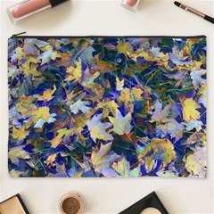 October Leaves In Blue Cosmetic Bag (xxxl) by bloomingvinedesign