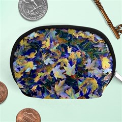 October Leaves In Blue Accessory Pouch (medium) by bloomingvinedesign