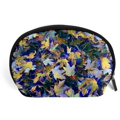 October Leaves In Blue Accessory Pouch (large) by bloomingvinedesign