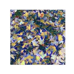 October Leaves In Blue Small Satin Scarf (square) by bloomingvinedesign