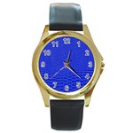 Leather Texture 6 Round Gold Metal Watch Front