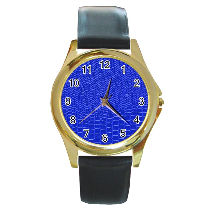 Leather Texture 6 Round Gold Metal Watch