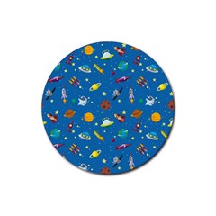 Space Rocket Solar System Pattern Rubber Coaster (round)  by Vaneshart