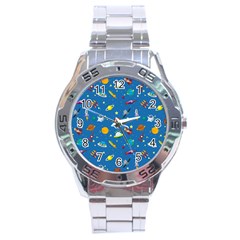 Space Rocket Solar System Pattern Stainless Steel Analogue Watch by Vaneshart