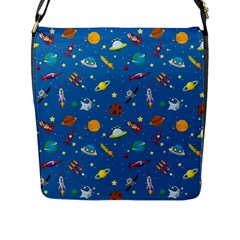 Space Rocket Solar System Pattern Flap Closure Messenger Bag (l) by Vaneshart