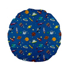 Space Rocket Solar System Pattern Standard 15  Premium Flano Round Cushions by Vaneshart