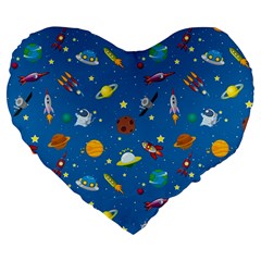 Space Rocket Solar System Pattern Large 19  Premium Flano Heart Shape Cushions by Vaneshart