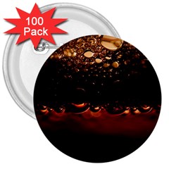 Water Drops Bubbles Macro Close Up Brown 3  Buttons (100 Pack)  by Vaneshart