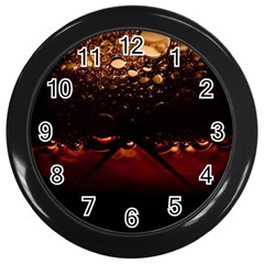 Water Drops Bubbles Macro Close Up Brown Wall Clock (black) by Vaneshart