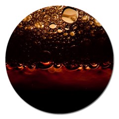 Water Drops Bubbles Macro Close Up Brown Magnet 5  (round) by Vaneshart